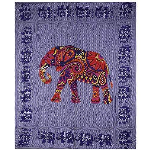 URBAN HAAT Cotton Single Bed Hand Block Printed Machine Stiching Elephant Black Jaipuri Quilt/Razai/Comforter in Branded Travel Bag (90 * 62 Inch)