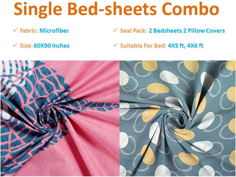 BSB Home Microfiber 160 TC Single Bedsheets Combo Pack of 2 Bedsheet with 2 Pillow Covers (4X6 feet Bed or Coat Bed, Black Panda & Silver) बेडशीट