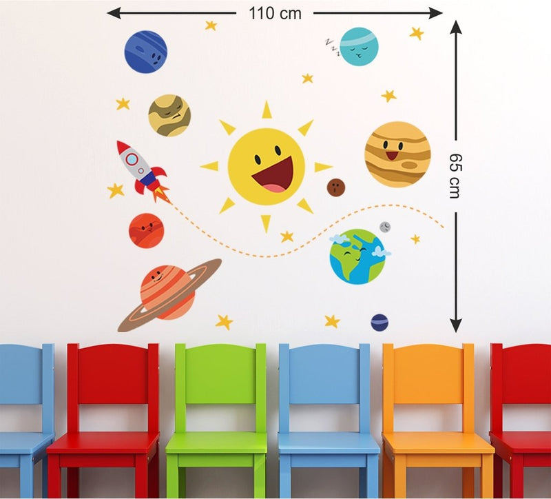 Wallstick 'Happy Planets' Wall Sticker (Vinyl, 65 cm x 110 cm, Multicolor)