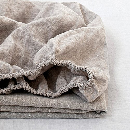 Simple&Opulence 100% Linen Fitted Sheet with 14 Inch Deep Pocket Stone Washed (Linen, King)