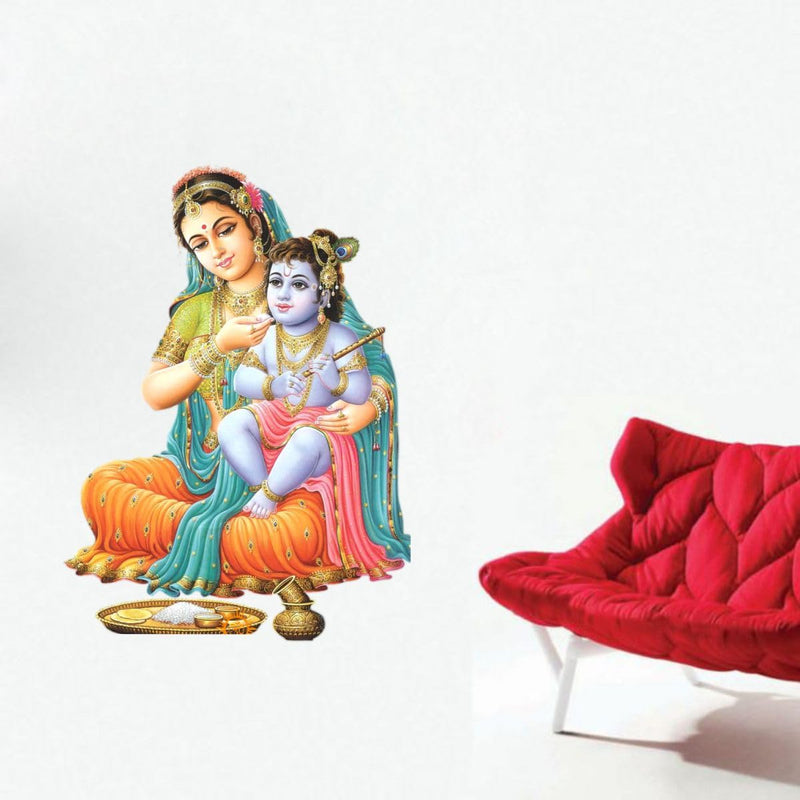 Vcreate Decor Spritual Krishna with Yashoda Maa Wall Sticker & Decal,Size- 58 Cm X 50 Cm