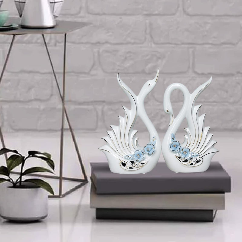 Xtore¨ Modern Elite Swan Pair Ceramic Art Figure | Beautiful Home Decor (Set of 2, White)