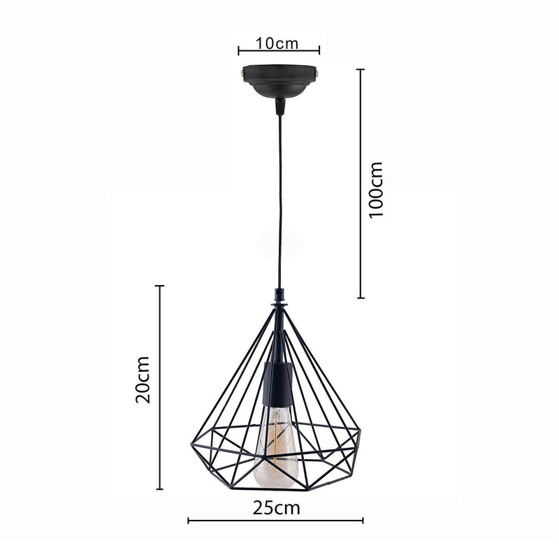 DarkVision Black Hanging Ceiling Pendant Light, Diamond Shape for Dining, Bedroom, Living Room, Restaurants,Coffee Shop, Balcony, Home (Without Bulb)