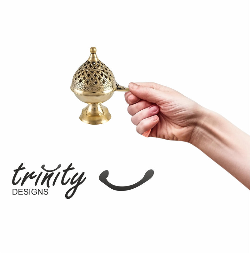 Trinity Designs Brass Loban Burner Dhoop Dani Aarti for Home Office Temple Puja Deco Purifying Incense Holder Dhooni Agarbatti Stand Aroma Diffuser Pooja Item