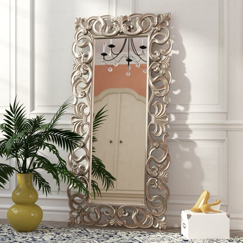 THE SARA ENTERPRISES Wall Mirror Frame Without Mirror Crafted for Any Glamour Queen, This Floor Mirror is a Splendid Accent. Antique Peach Finish Dimensions70x34 inch Frame Material Wood