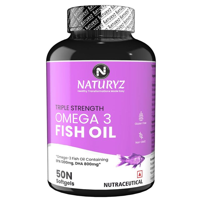 Naturyz Triple Strength Omega 3 Fish Oil 2500 Mg Capsules with Highest EPA 1200mg | DHA 800mg for Healthy Heart | Brain | Body - 50 Softgels