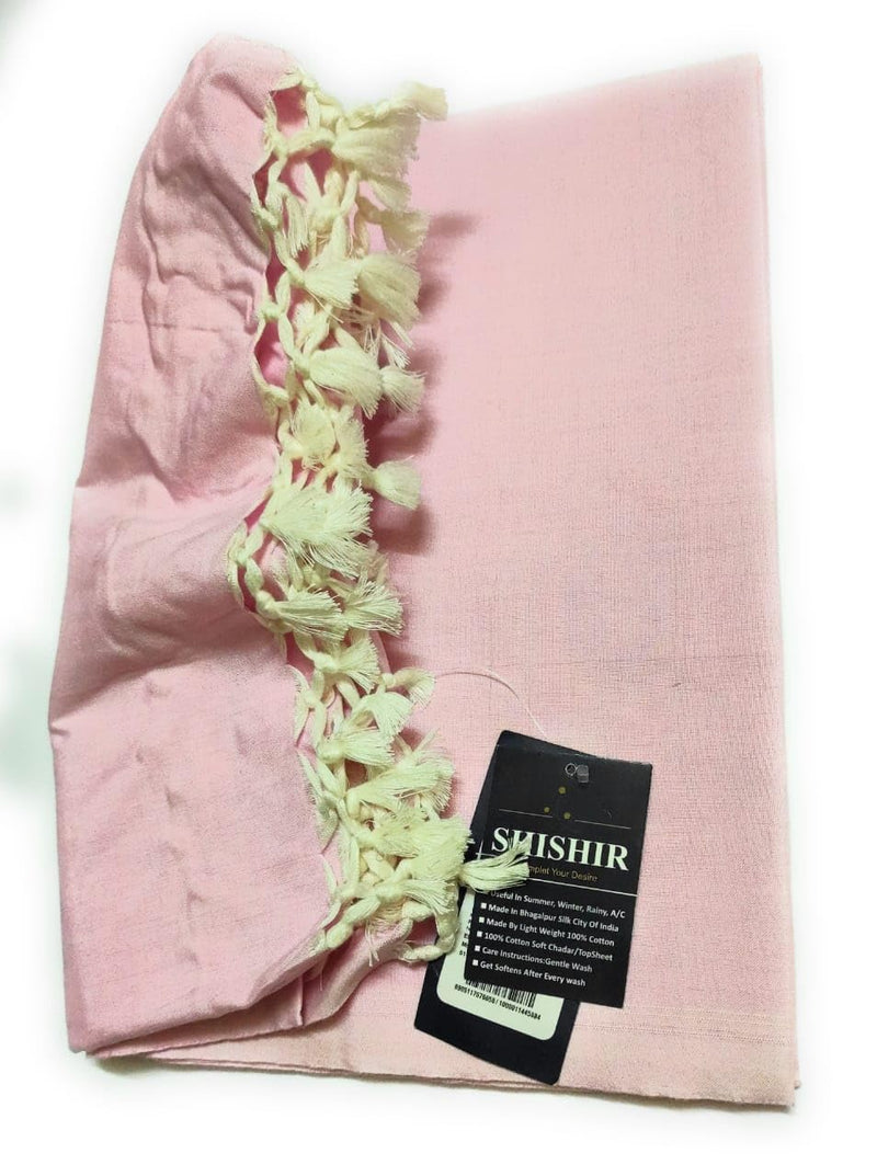 SHISHIR Bhagalpuri Soft All Season Thin Layer Cotton Blanket/Topsheet/Odhne Wali Chadar for Summer & Rainy Season Single Size Baby Pink