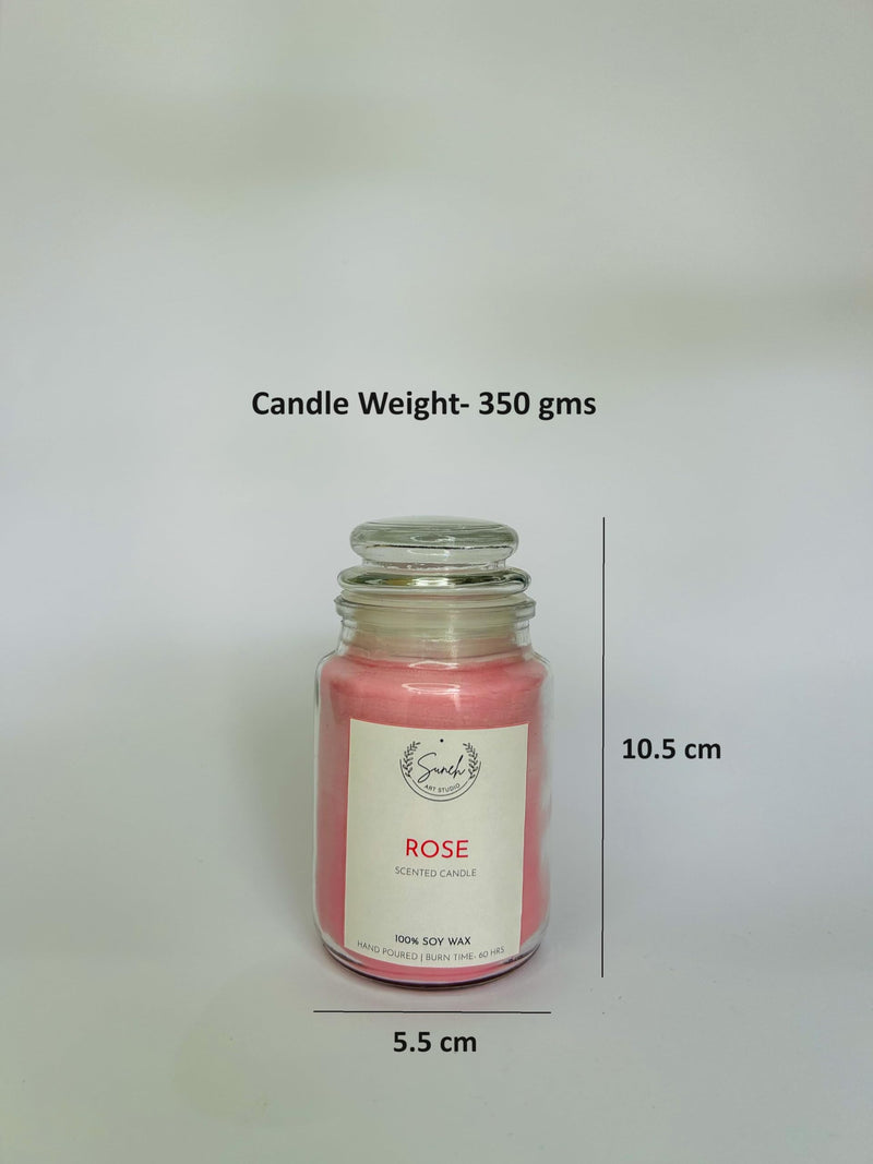 Suneh Aroma Candles Set of 3 Scented Aromatic Fragrance of Rose for Gifting & Home Decor, Votive Glass Jar Candle, 350 Gms Each,Up to 60 Hours Burn Time