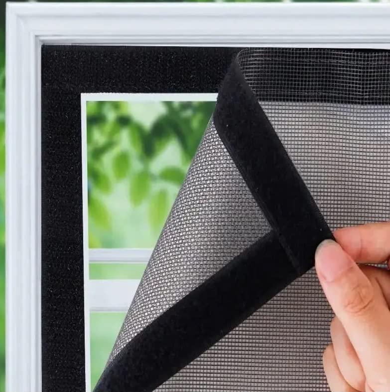 HomeConcept Pre Stitched Fiberglass Mosquito Mesh Insect Net for Window with Self-Adhesive Hook Tape (50cm x 70cm / 20x28 Inches, Black) Suitable for Small Bathroom Windows or Ventilators