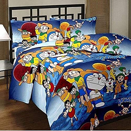 Royal Traders Cotton and Microfiber Cartoon Kids Design Print only Single Bed Reversible AC Blanket (Blue doraemon)