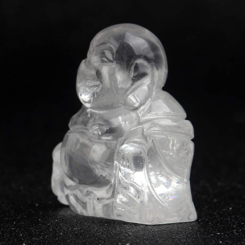 YWG Stone Clear Crystal Healing Crystal Gemstone Carved Laughing Happy Buddha Feng Shui Figurines Wealth and Good Luck 1.5"