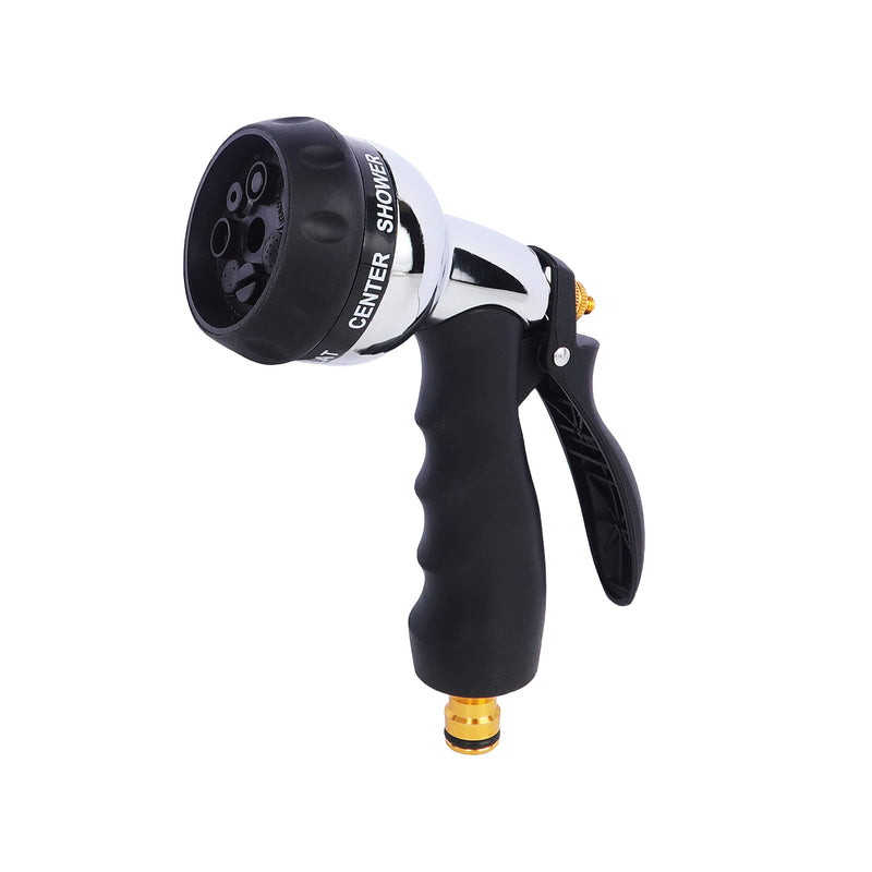 Garbnoire Heavy Duty Garden Hose Steel Nozzle Water Spray Gun With 1/2 Inch Connector High Pressure 7 Pattern For Gardening, Flower, Plants, Lawn, Bike| Multi Use Cleaning, Showering Pet, and Washing Cars - Black(Pack of 1)