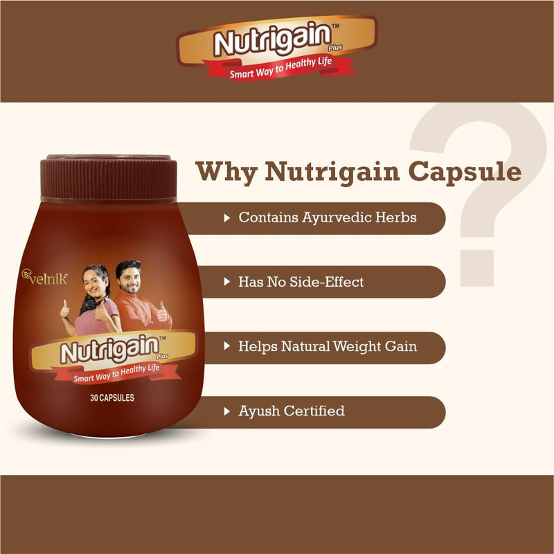 Nutrigain Plus Ayurvedic Weight Gainer Capsules For Men And Women (30 Capsules)