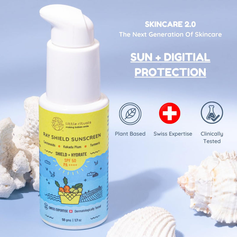 Little Rituals Natural Organic Baby SUNSCREEN Lotion Daily Use for Baby & Kids (0-15 years), SPF 50 PA++++ UVA/UVB/IR + DIGITAL Wi-Fi & Bluelight Protection| Hypoallergenic| SWISS Technology | 50 gm