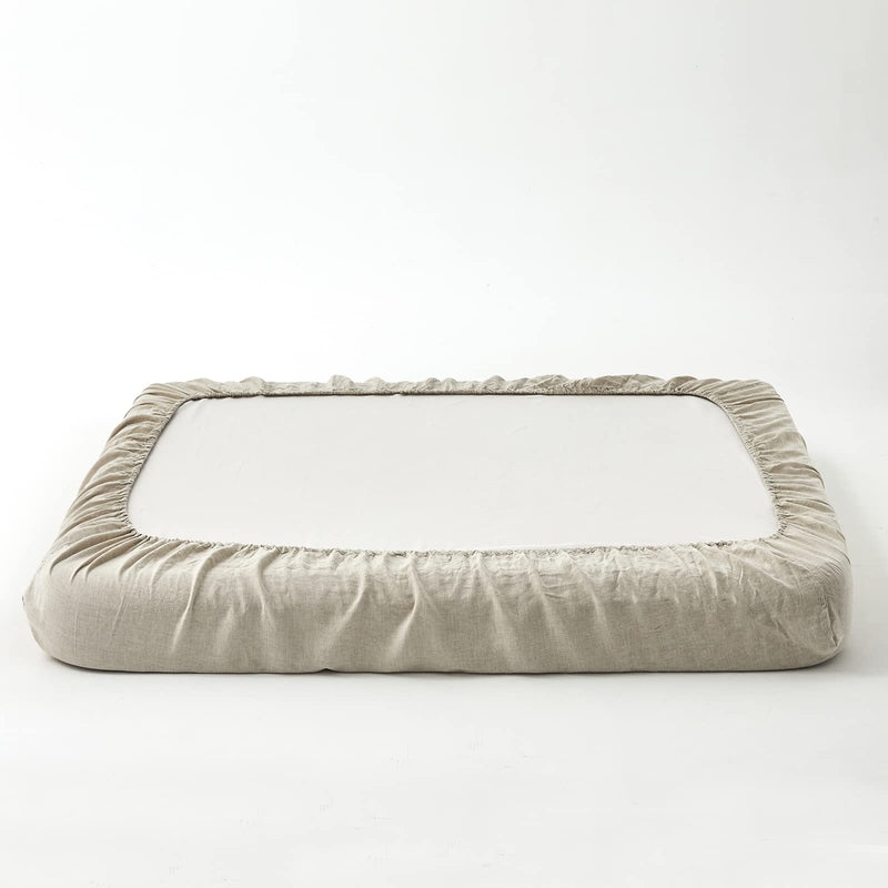 Simple&Opulence 100% Linen Fitted Sheet with 14 Inch Deep Pocket Stone Washed (Linen, King)