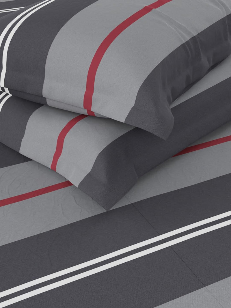 Nautica Super Soft 100% Cotton King Bedsheet and 2 Pillow Covers -3pc Set (Bristol) Stripe-Grey