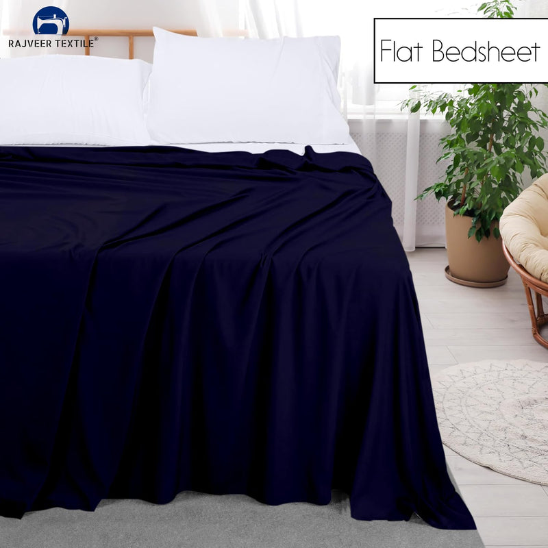 RAJVEER TEXTILE Stylish Homes Pure Microfiber Light Weight Soft & Easy Care Bedsheet King Size (102" x 108") with 2 Piece Pillow Cover Size(18"x28")-Navy Blue