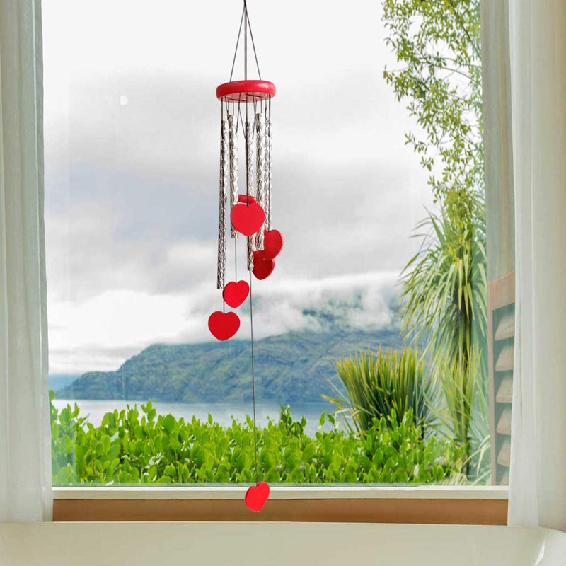 SHANOL - Pack of 1 Red Heart with Pipe Wooden and Aluminium Wind Chime for Home, Office, Garden, Door Decoration. Wind Chimes (22 inch, red)