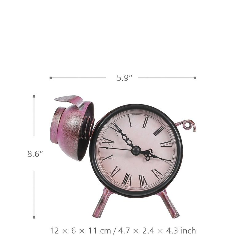 Tooarts Clock Handmade Vintage Metal Figurine Mute Table Clock Practical Clock One AA Battery