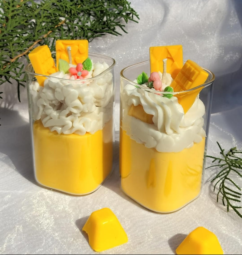 Apeksha's art &craft Designer Mango Fragrance Glass jar candlegift Return Gift Birthday Anniversary Celebration Love Party Slightly Scented SOYA Wax Candles