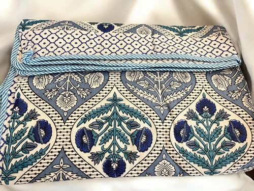 Double Bed Cotton Dohar with Blue and White Floral Pattern