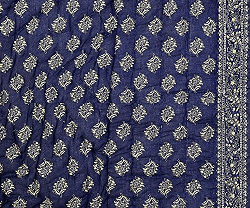 Slickcomfort Rajasthani Traditional Light Weight Pure Cotton Single Bed Soft Jaipuri Floral Print AC Quilt/Razai (Blue Dai Gold)