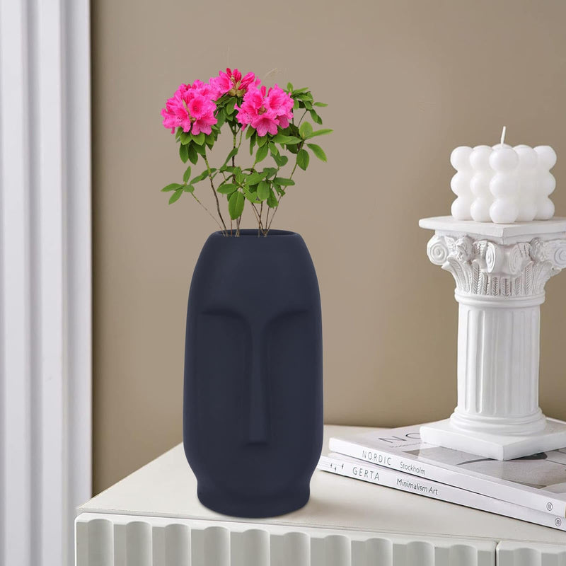 ADVANCE HOME DCOR Ceramic Abstract Face Vase | Ceramic Flower Vase | Matte Finish | Flower Vases for Home Decor | 6 inch (Man Face Vase 1 pcs) (Face Black Vase)