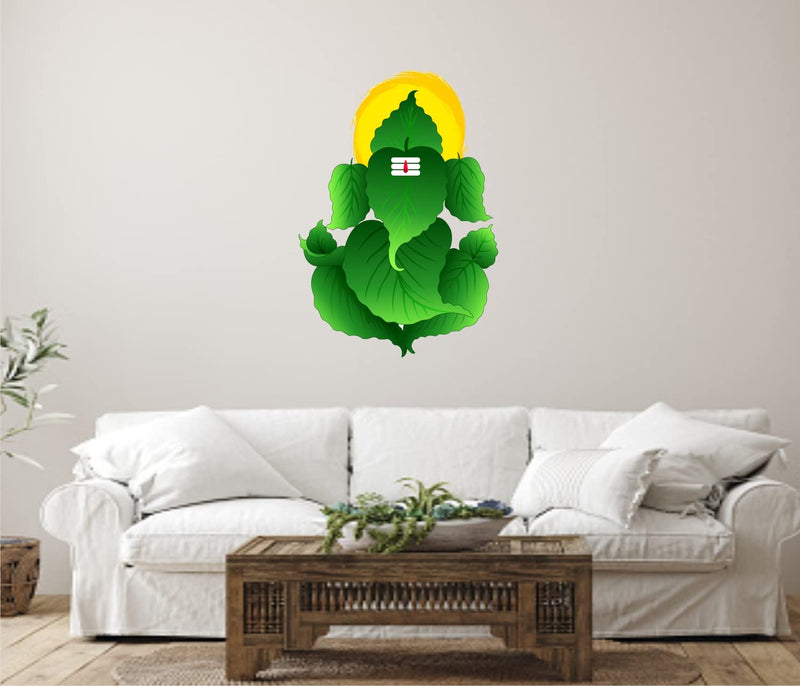 Design Decor Ganesh Ji Wall Sticker Decorative Vinyl Green Leaves Pooja Room Self Adhesive