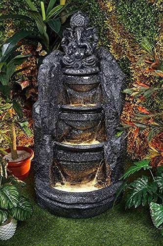 Shawshank Three Step Ganesh Water Fountain Resin Fiberglass Water Fountain for Home Office Living Room Décor with LED Lights and Water Pump