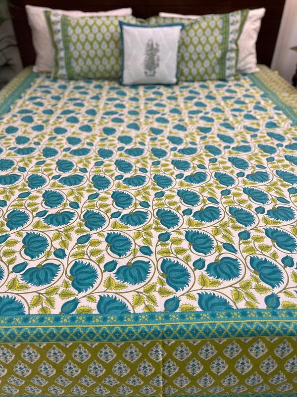 INDIEROOTS BY RENE Indiroot jaipur King Size | 90 * 108 Inches | Green Floral