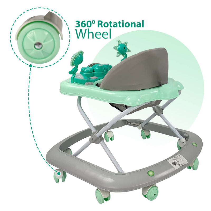 Dash Butterfly Baby Walker with 3 Position Adjustable Height Music & Light, Foldable Activity Walker, Baby 6-18 Months boy, Walker for Kids (Capacity 20kg | Green)