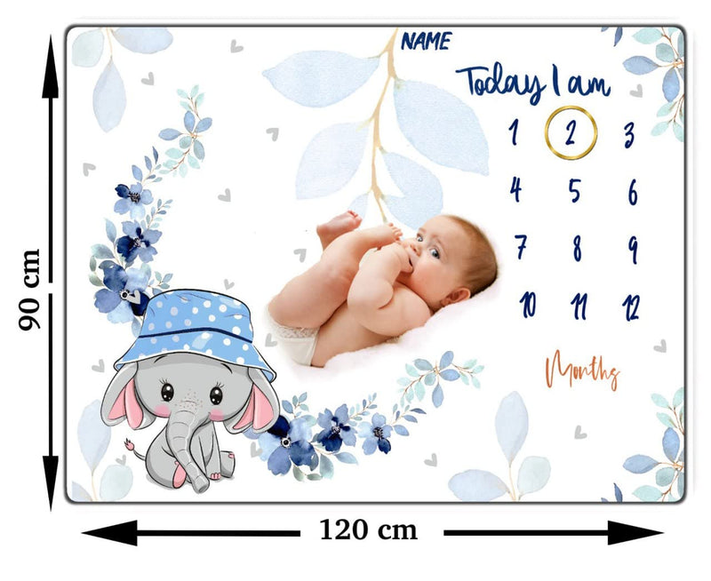 ENINAS Monthly Blankets Soft Floral Memory Blankets Girls Boys Cute Blankets White (Elephant)