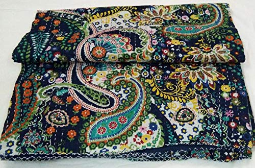 Fashion Hub Textile Work Creations Pure Cotton Handmade Single Kantha Quilt Indian Bed cover (Multicolour)