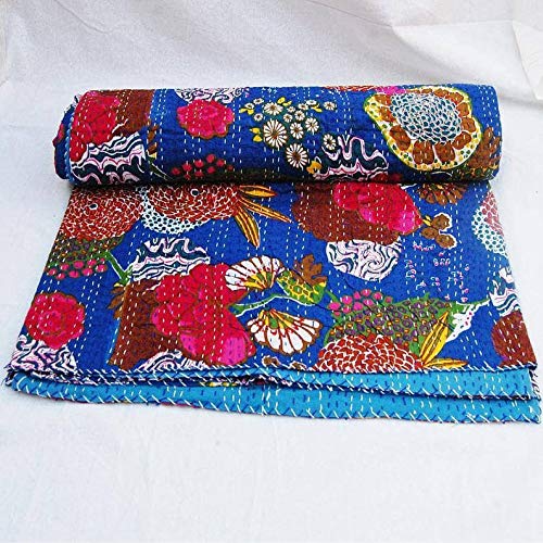 REGMESS Kantha Quilt-Hippie Bed-Cover Throw and Cotton Blanket Twin-Size Kantha Quilt Handmade 60 x90 inch Single Size