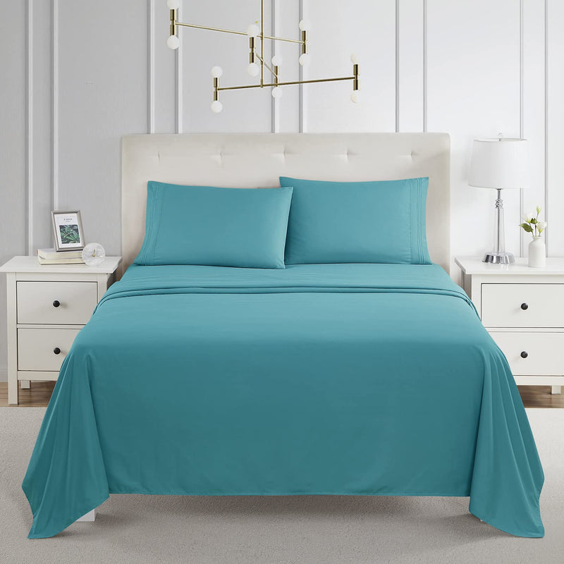 Bed Sheet Bedding Set, Queen Size, Teal, 100% Soft Brushed Microfiber Fabric with Deep Pocket Fitted Sheet, 1800 Luxury Bedding Collection, Hypoallergenic & Wrinkle Free Bedroom Linen Set By Nestl Bedding by Nestl Bedding