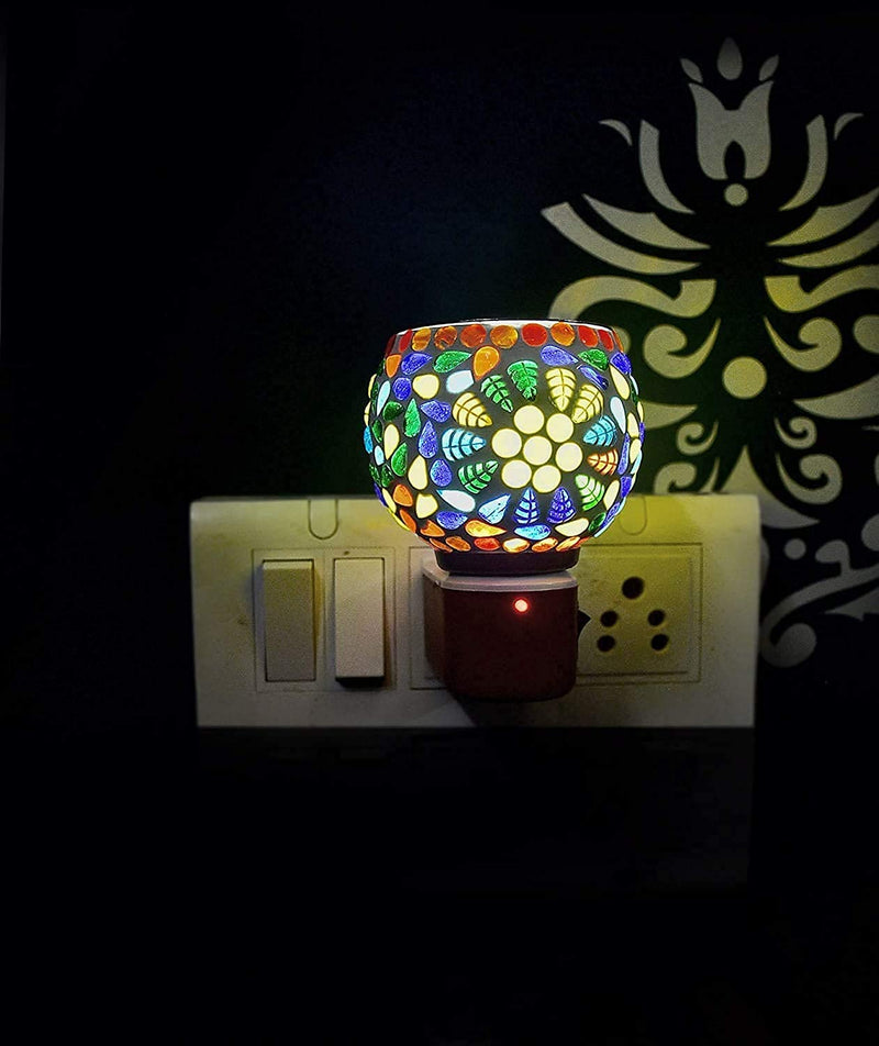 Dbell | Kapur Dani Electrical Camphor Diffuser. Glass Kapoor Dani & Essential Oil Diffuser with On Off Switch to Toggle Between Burner & Lamp (Fulpati & Goti)