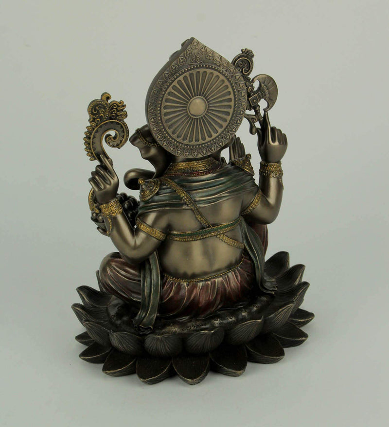 Veronese Design 10.24 Inch 5 lbs Lord Ganesha Sitting on Lotus Hindu God Antique Bronze Finish Statue