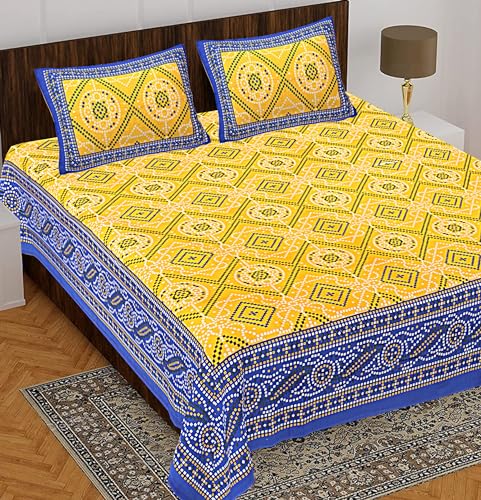 BedZone 100% Cotton Rajasthani Jaipuri Traditional Floral King Size Double Bedsheet with 2 Pillow Covers - Cotton Bedsheet 35