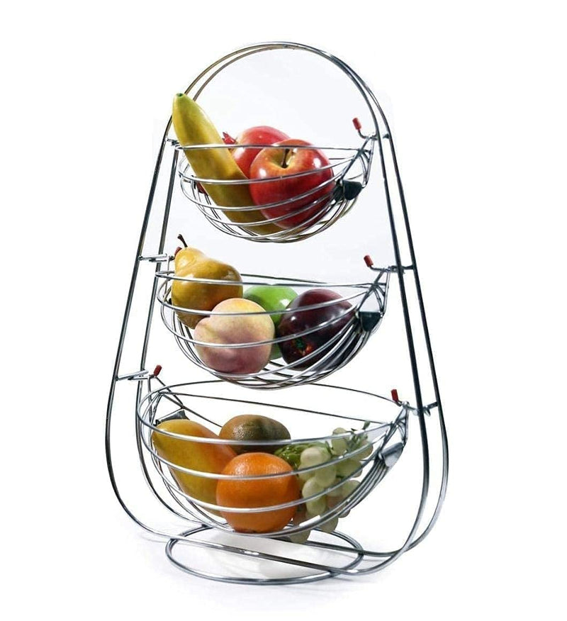 WayMore Stainless Steel 3-Tier Swing Rack Fruits and Vegetable Onion Trolley Container Basket Organizer Holder Stand for Kitchen (3 Layer Trolley, Hanging Shelves)