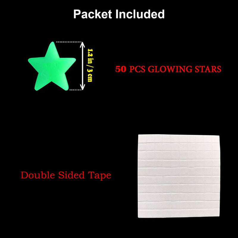 Stickonn Glow In The Dark Stars Wall Stickers (Pcs:50, Sparkle Green, 3cm x 3cm)