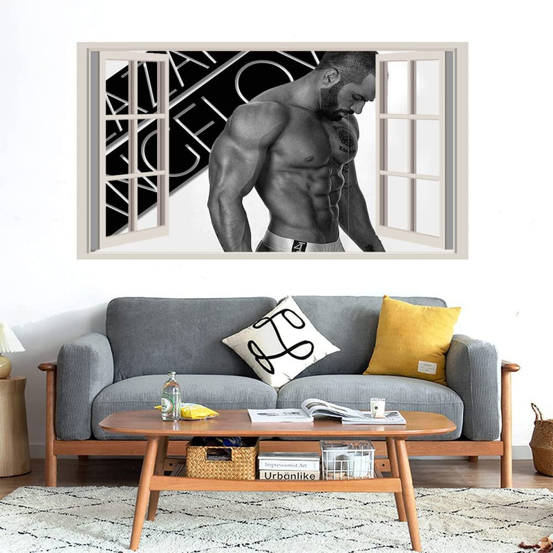 GADGETS WRAP Printed Wall Decal Sticker Fake Window Style Decal (90cm x 50cm) - Muscle Man