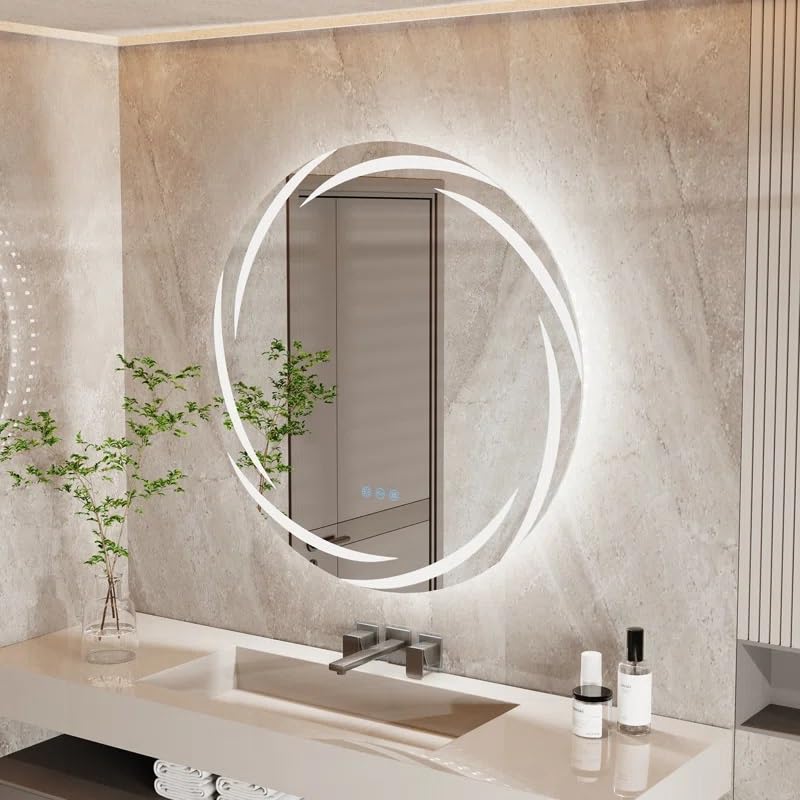 Artessa Designer Round LED Mirror with Defogger, Dimmer, 3-Colour LED for Bathroom (90 x 90 CM)