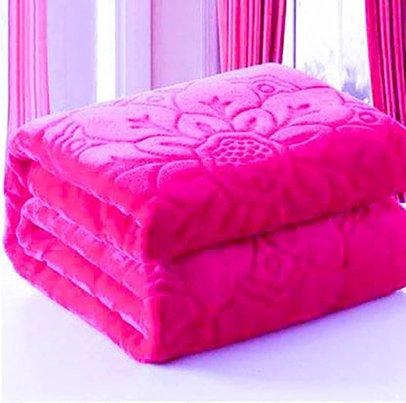 HomyReef Velvet Floral Embossed Super Soft for Winter Heavy Double Bed Mink Blanket (Pink, Double Bed - 90x90 Inch)