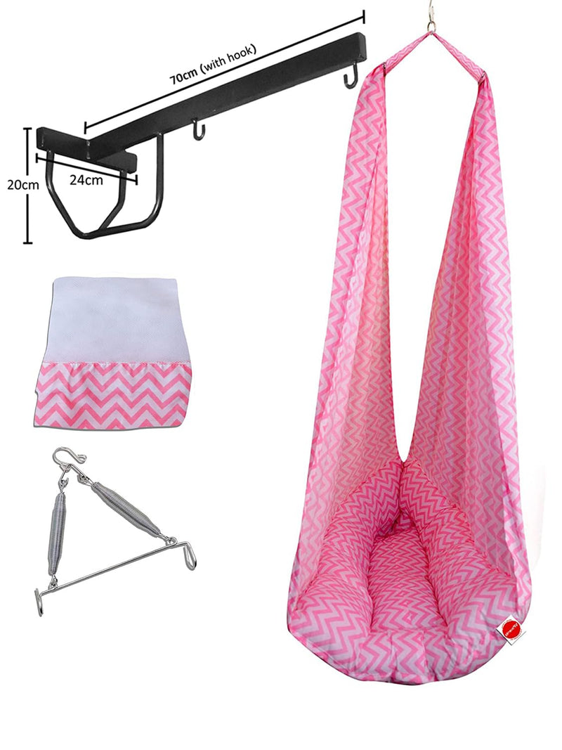 VParents Newborn Baby Sleep Swing Cradle Jhula Palna Tottilu Cloth with Seperator and Hanging Metal Rod for - Months Baby Boys and Girls Rosy (Pink) 110648