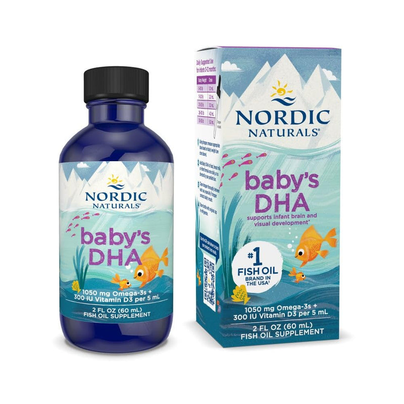 Nordic Naturals Baby’S DHA Supplement | 1050Mg Omega-3 Fish Oil EPA & DHA + 300 Iu Vitamind3 | Supports Brain Health & Vision | Unflavoured Fish Oil Liquid 60 ml