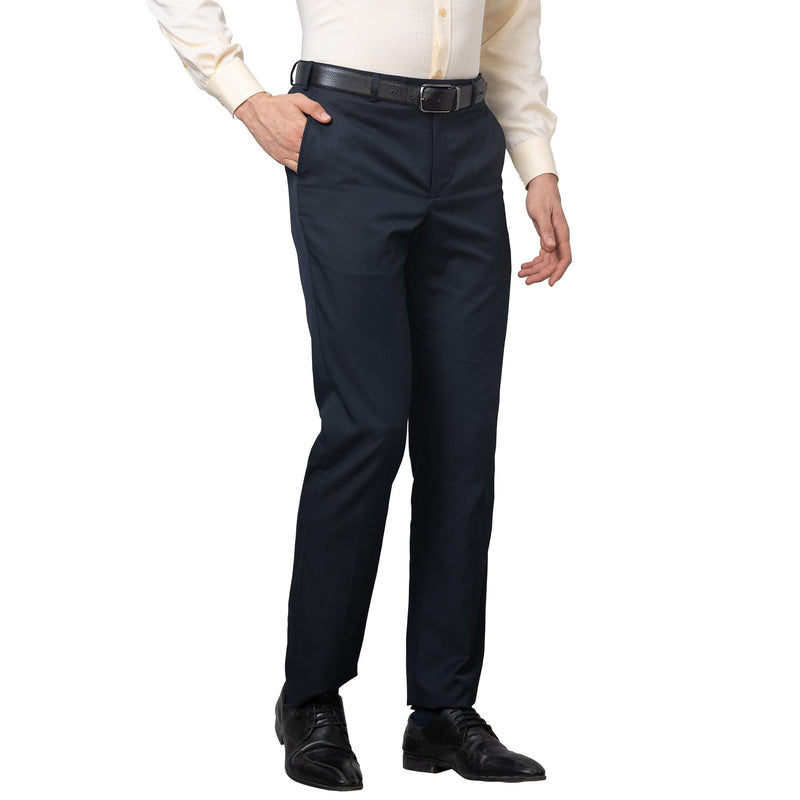 Park Avenue Men's Smart Fit Polyviscose Blend Flat Front Stripe Pattern Dark Blue Formal Trouser (Size: 32)-PMTX07542-B8