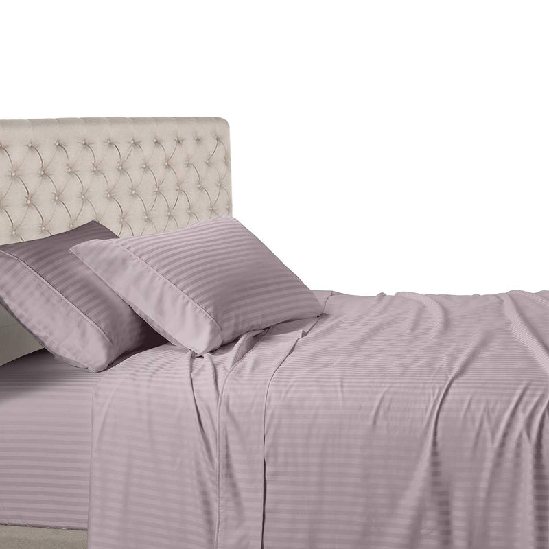 Split-King, Lilac : Split-King: Adjustable King Bed Sheets 5PC Stripe Lilac 100% Cotton 600-Thread-Count, Deep Pocket