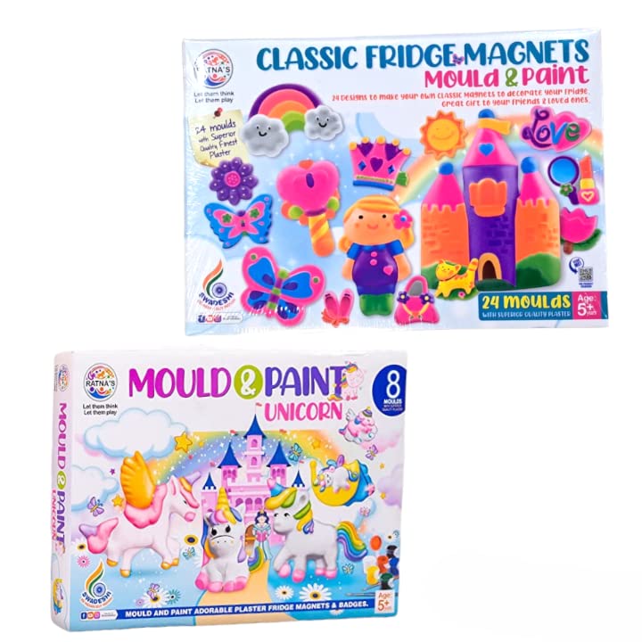 Anant | Unicorn Mould and Paint and Classic Fridge Magnets (Combo Pack) Ideal for Above 5 Years of Children