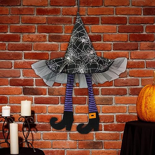 SAZ DEKOR Witch Legs Hat Hanging Sign Horror Party Ornament for Mantel Parties Bedroom Violet