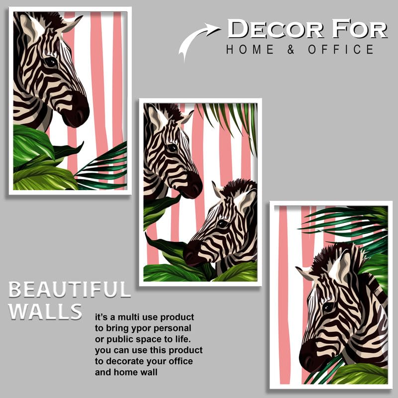 SAF paintings Set of 3 Zebra Boho modern art design Premium white Framed Bohemian wall painting for for Wall, Home and Living Room Decoration 80 cms x 34.29 cms COMBO-2061-K3